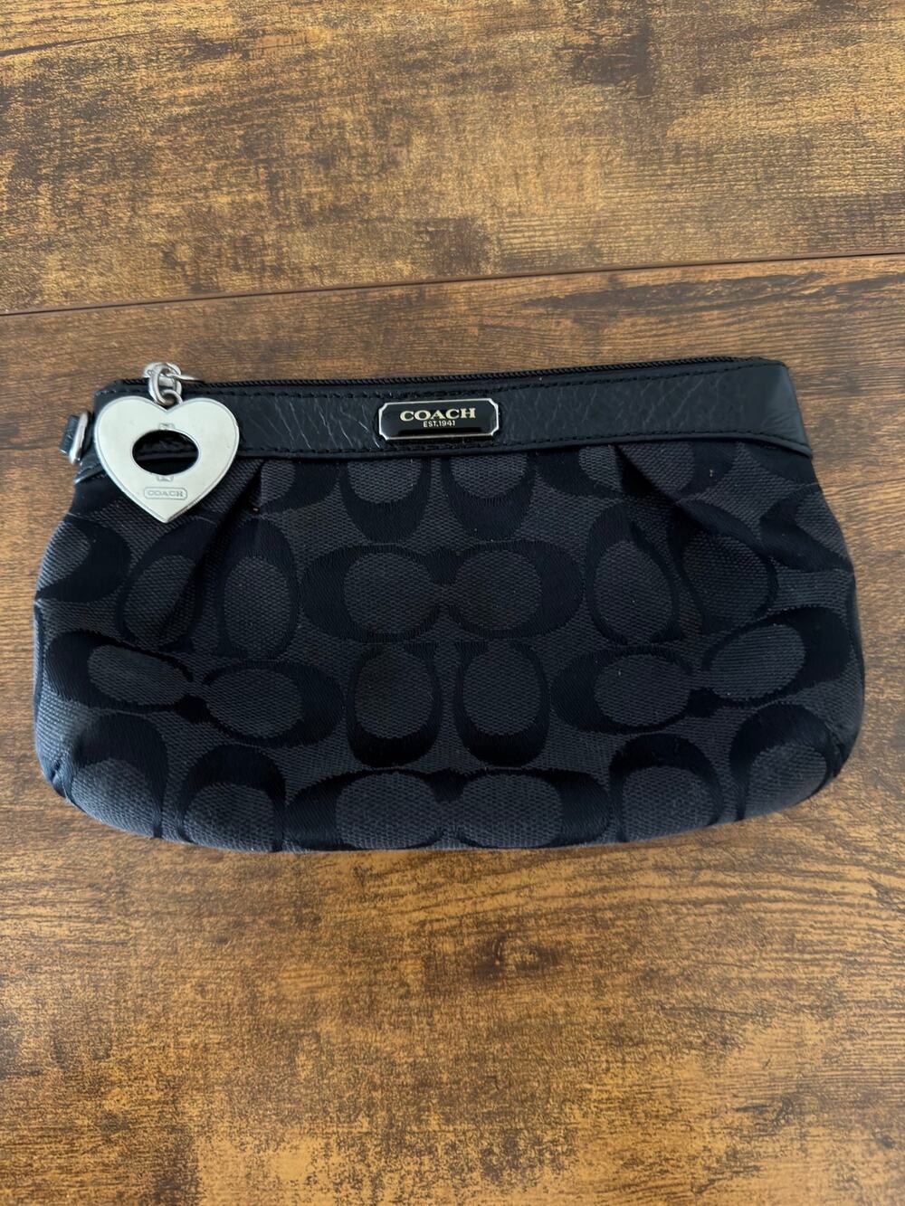 Coach Black Jaquard Logo Wristlet Missing Strap Makeup Bag